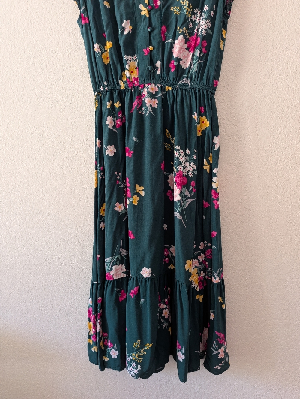 Old Navy Green Pink Floral Ruffle Sleeve Midi Dress Size Small - Picture 5 of 13